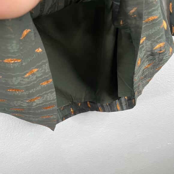 Banana Republic Olive Green Gold lined Short Dress Sheer Sleeves size 2 Evening - Picture 7 of 13